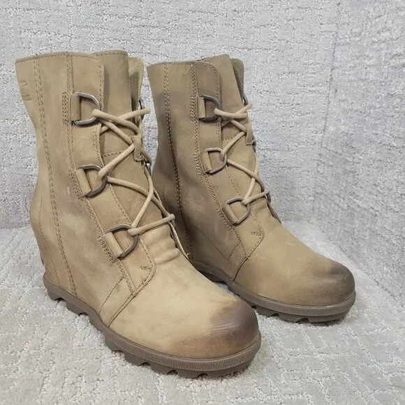 Sorel Joan Of Arctic II Womens Size 9 US Olive Green Leather Lace Up Wedge Boots