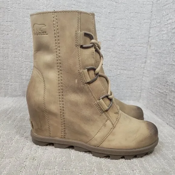 Sorel Joan Of Arctic II Womens Size 9 US Olive Green Leather Lace Up Wedge Boots