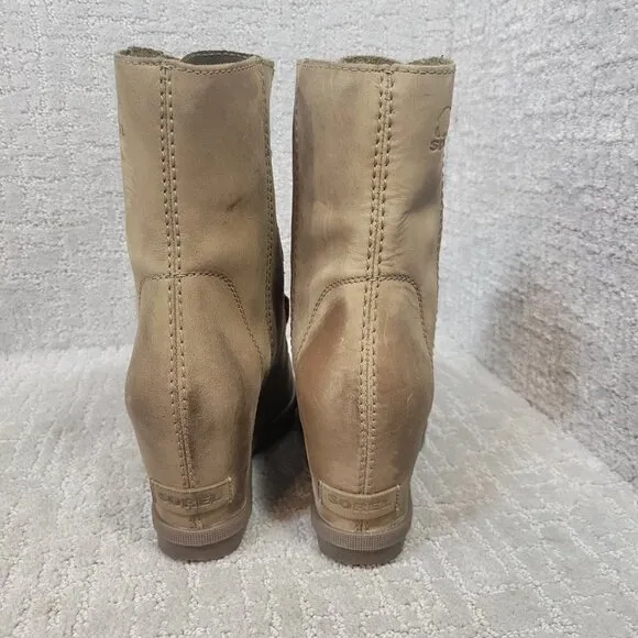 Sorel Joan Of Arctic II Womens Size 9 US Olive Green Leather Lace Up Wedge Boots