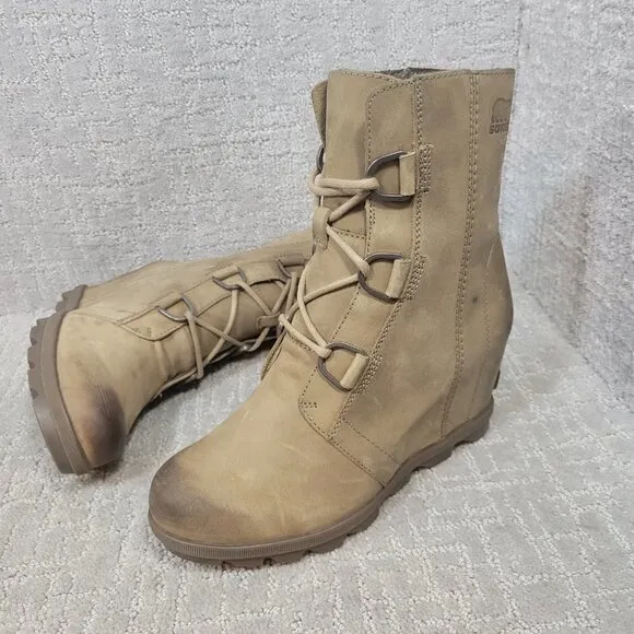 Sorel Joan Of Arctic II Womens Size 9 US Olive Green Leather Lace Up Wedge Boots