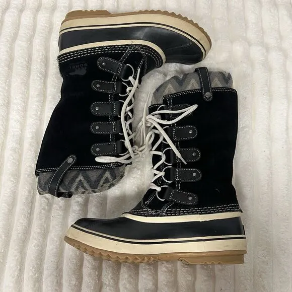 Sorel Joan Of Arctic Knit II NL2142-010 Women’s 9.5 Black Suede Snow Boots