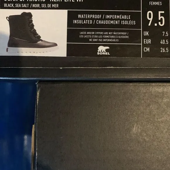 Sorel Joan of Arctic Next Lite Boots Women's 9.5 Black‎ Sea Salt Waterproof
