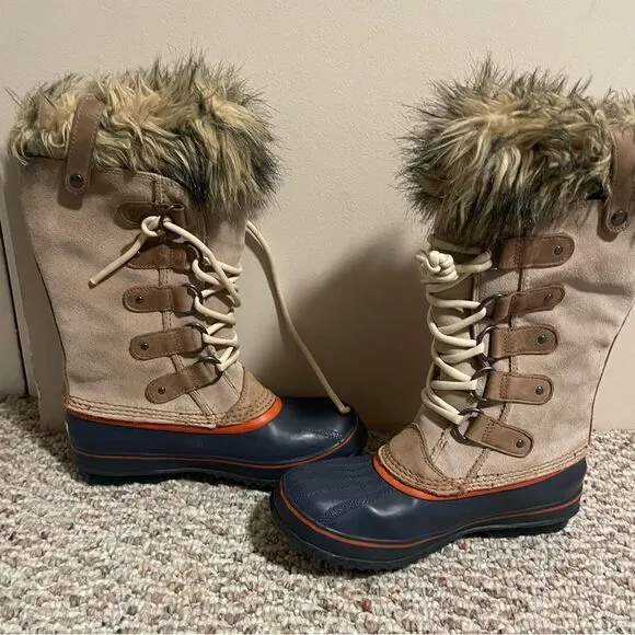 Sorel Joan Of Arctic Tan Waterproof Lined Shearling Winter Boots- Size 7
