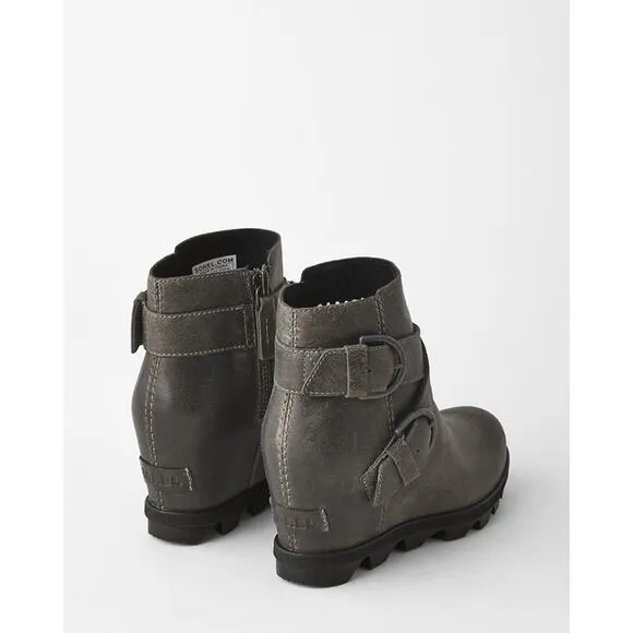 Sorel Joan of Arctic Wedge II Buckle Boots Women's 8.5 Gray Leather Bootie EUC