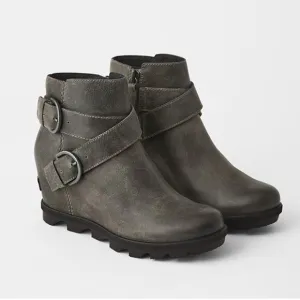 Sorel Joan of Arctic Wedge II Buckle Boots Women's 8.5 Gray Leather Bootie EUC