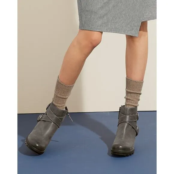 Sorel Joan of Arctic Wedge II Buckle Boots Women's 8.5 Gray Leather Bootie EUC