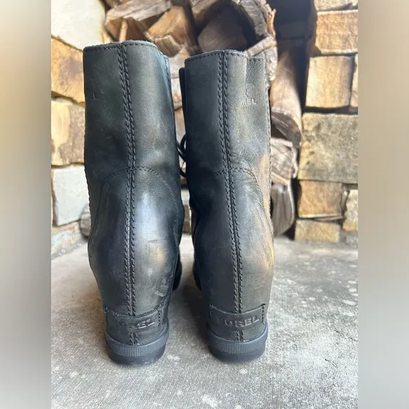 Sorel Joan of Arctic wedge II waterproof leather Black Wedge Boots Sz-8.5. N
