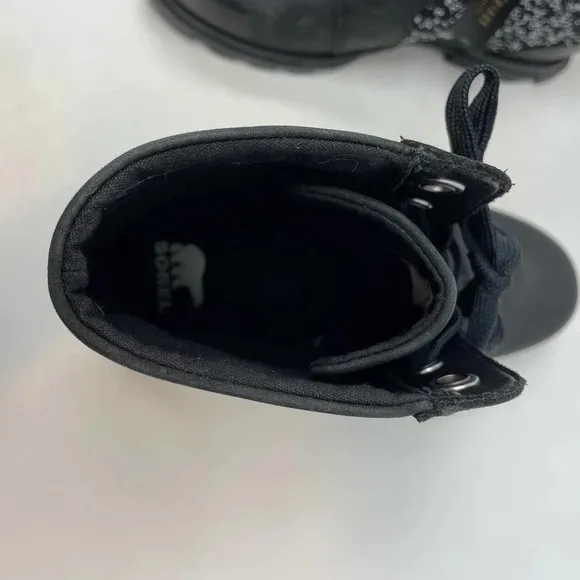 Sorel Joan of Arctic Wedge III Lexie Boot in Black Leather Speckle Fabric