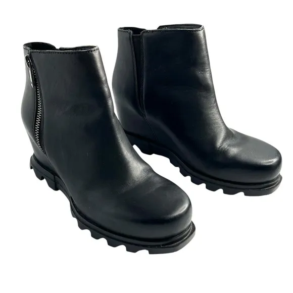 Sorel Joan of Arctic Wedge III Zip Leather Waterproof Boots Black Size 8.5