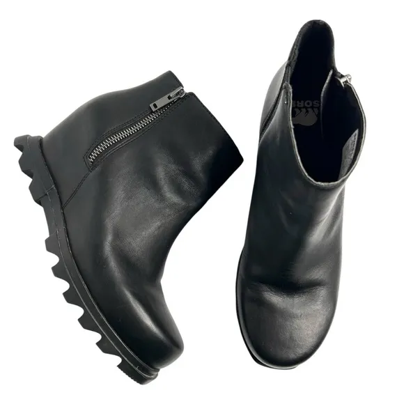 Sorel Joan of Arctic Wedge III Zip Leather Waterproof Boots Black Size 8.5