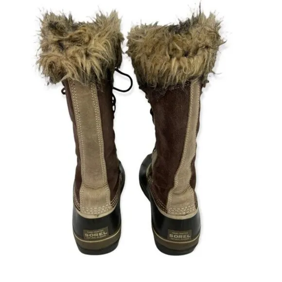 Sorel Joan of Arctic Winter Snow Boots Waterproof Faux Fur Trim Lace Up Tall 8