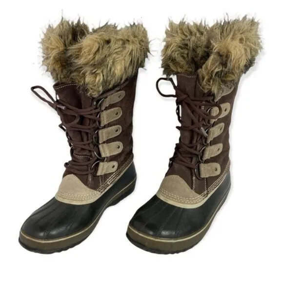 Sorel Joan of Arctic Winter Snow Boots Waterproof Faux Fur Trim Lace Up Tall 8
