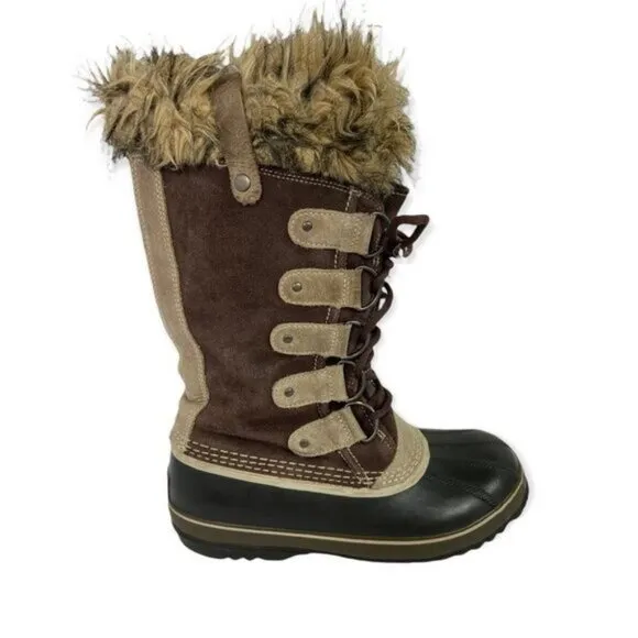 Sorel Joan of Arctic Winter Snow Boots Waterproof Faux Fur Trim Lace Up Tall 8