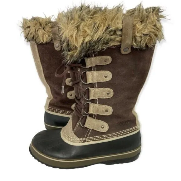 Sorel Joan of Arctic Winter Snow Boots Waterproof Faux Fur Trim Lace Up Tall 8