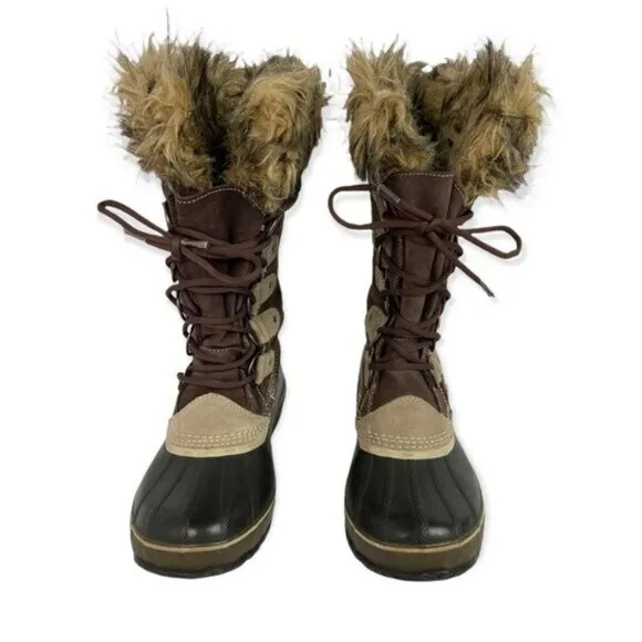 Sorel Joan of Arctic Winter Snow Boots Waterproof Faux Fur Trim Lace Up Tall 8