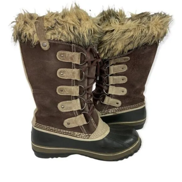 Sorel Joan of Arctic Winter Snow Boots Waterproof Faux Fur Trim Lace Up Tall 8