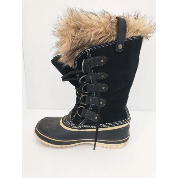 Sorel Joan Of Arctic Womens Size 9 Black Suede Waterproof Snow Boots NL1540-010