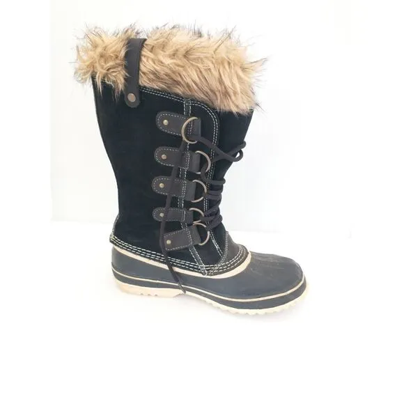 Sorel Joan Of Arctic Womens Size 9 Black Suede Waterproof Snow Boots NL1540-010