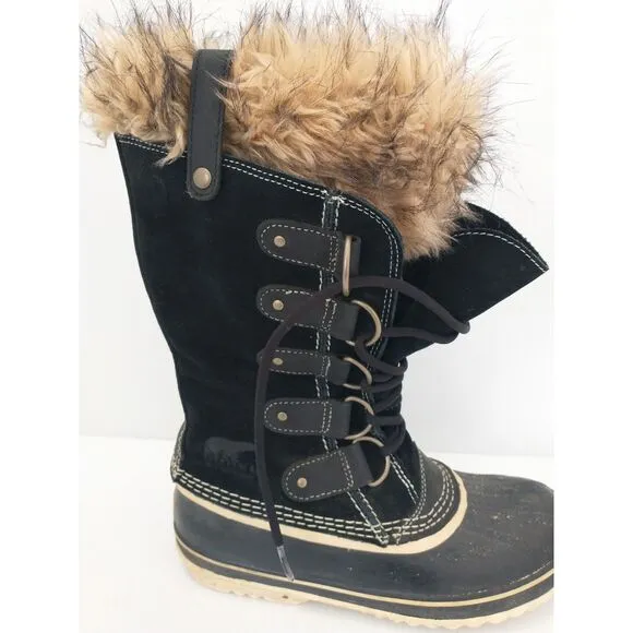 Sorel Joan Of Arctic Womens Size 9 Black Suede Waterproof Snow Boots NL1540-010