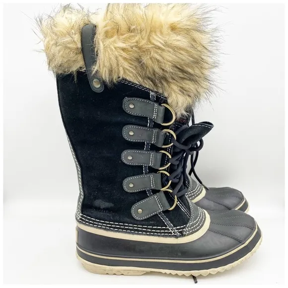 Sorel Joan of Artic Fur Black Boots Size 8