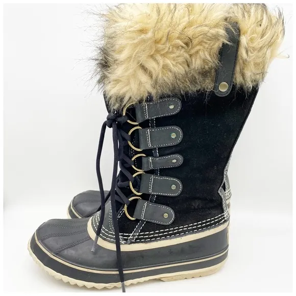 Sorel Joan of Artic Fur Black Boots Size 8