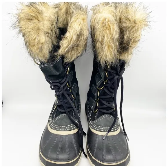 Sorel Joan of Artic Fur Black Boots Size 8