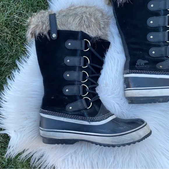 Sorel Joan of Artic Waterproof Black Fur Boots Sz 10