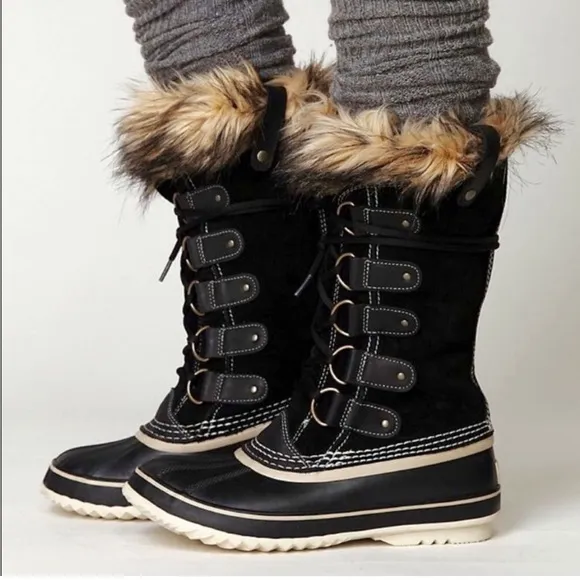 Sorel Joan of Artic Waterproof Black Fur Boots Sz 10