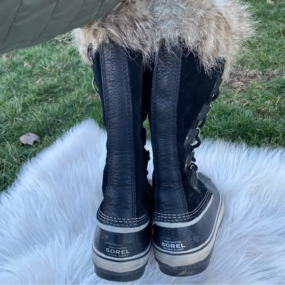 Sorel Joan of Artic Waterproof Black Fur Boots Sz 10
