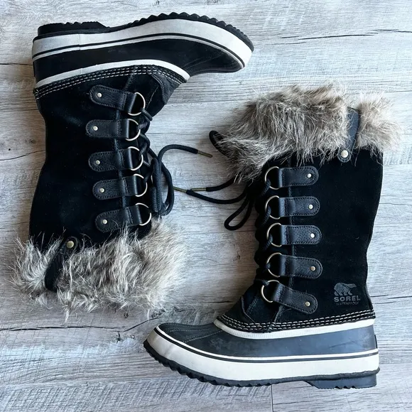 Sorel Joan of Artic Waterproof Fur Trim Leather Winter Tall Lace-Up Boots