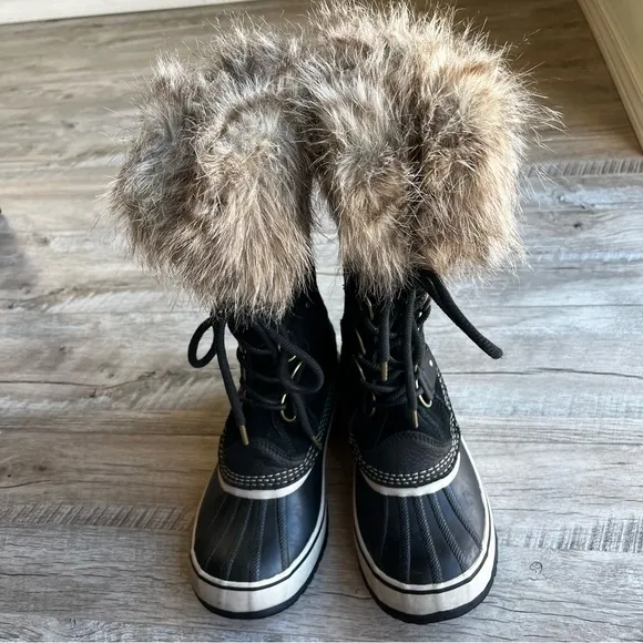 Sorel Joan of Artic Waterproof Fur Trim Leather Winter Tall Lace-Up Boots
