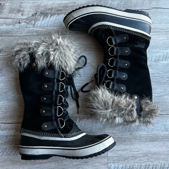 Sorel Joan of Artic Waterproof Fur Trim Leather Winter Tall Lace-Up Boots
