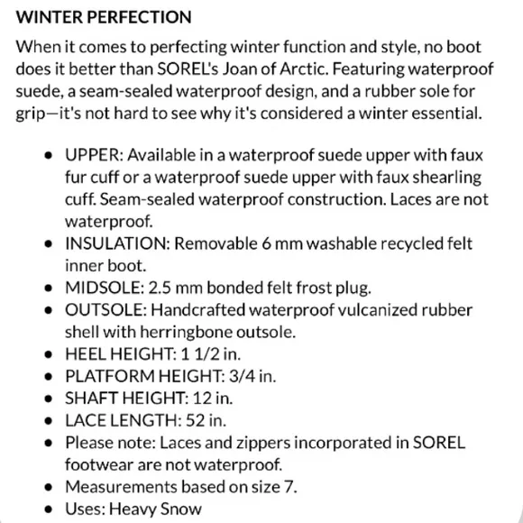 Sorel Joan of Artic Waterproof Fur Trim Leather Winter Tall Lace-Up Boots