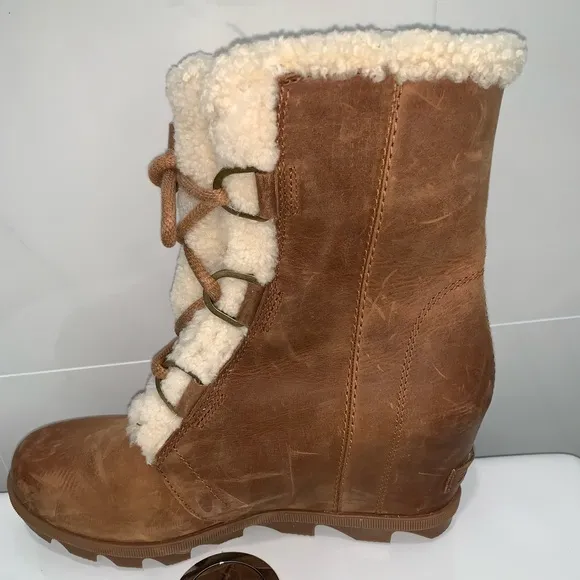 Sorel Joan Wedge II Shearling-Lined Boots Platforms Size 9.5