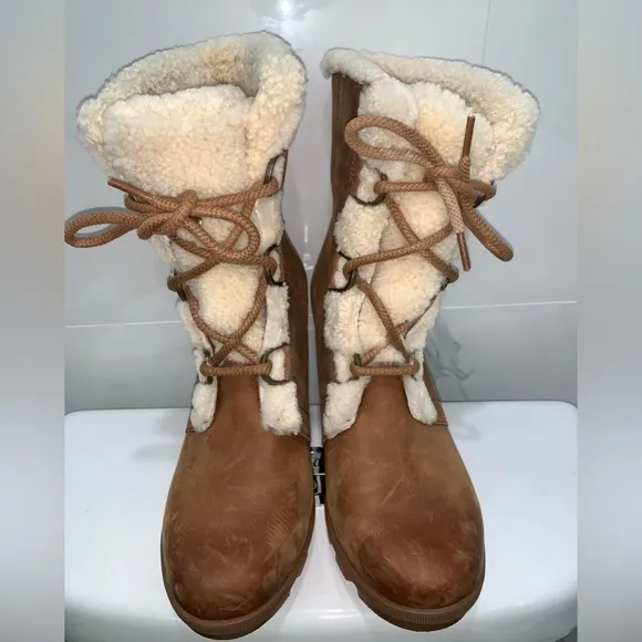 Sorel Joan Wedge II Shearling-Lined Boots Platforms Size 9.5