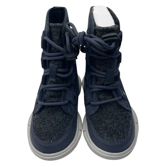 SOREL Kids Explorer Waterproof Lace Up Boots Moonstone Blue Size 8 Suede Gray