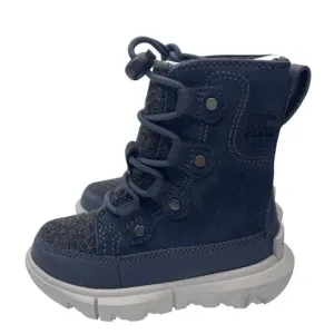 SOREL Kids Explorer Waterproof Lace Up Boots Moonstone Blue Size 8 Suede Gray
