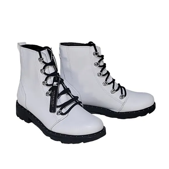 Sorel Lennox Lace Up Waterproof Leather Boots, White, Women's 10, NWT