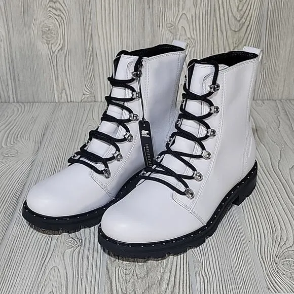 Sorel Lennox Lace Up Waterproof Leather Boots, White, Women's 10, NWT