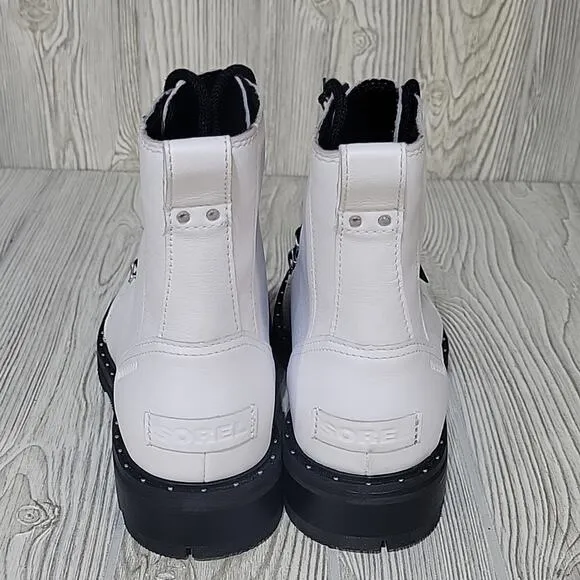 Sorel Lennox Lace Up Waterproof Leather Boots, White, Women's 10, NWT