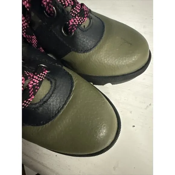 Sorel Lexie Girls Wedge Lace-Up Waterproof Leather Boots Camo Canvas Size 1