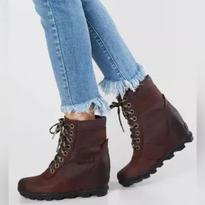 Sorel Lexie Wedge Brown Waterproof Leather Ankle Boots Brown Women’s 8.5