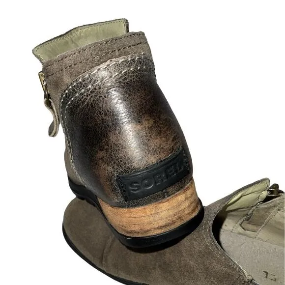 Sorel Major Low Suede Chelsea Ankle Boots Taupe Distressed Sz 6.5