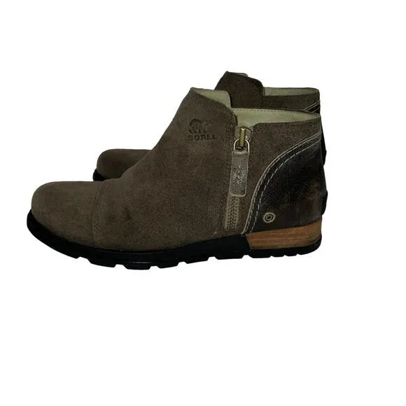 Sorel Major Low Suede Chelsea Ankle Boots Taupe Distressed Sz 6.5