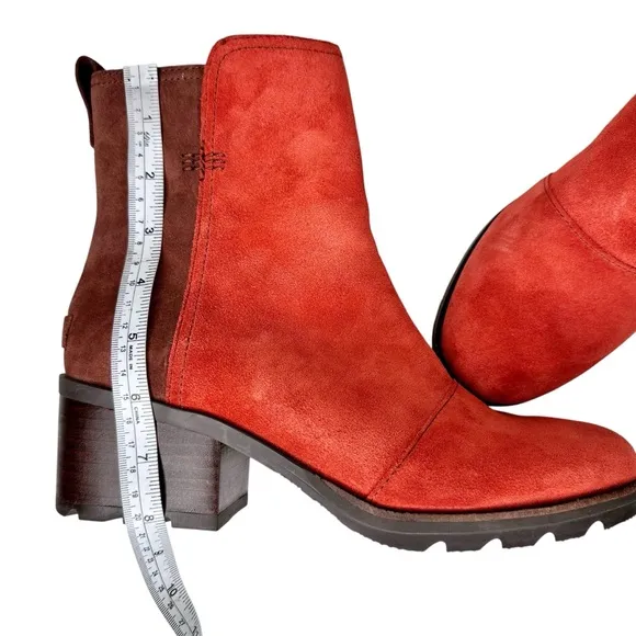 Sorel New Cate Boots Carnelian Red &amp; Brown Suede Colorblock SZ 9