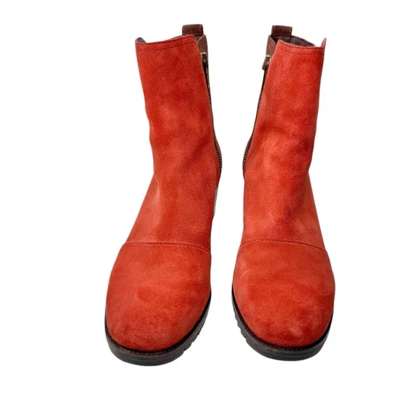Sorel New Cate Boots Carnelian Red &amp; Brown Suede Colorblock SZ 9