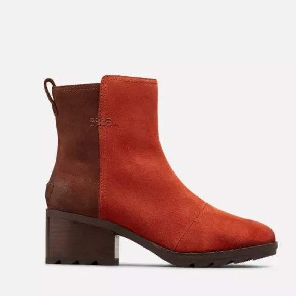 Sorel New Cate Boots Carnelian Red &amp; Brown Suede Colorblock SZ 9