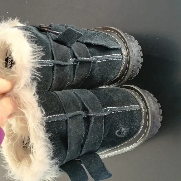 Sorel NL1460 Tootega Fur Waterproof Black Leather Womens Booties Boots Size 7