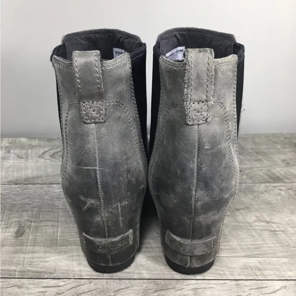 Sorel NL2704 Gray Leather Lea Joan of Arctic Chelsea Snow Womens Boots Size 8.5