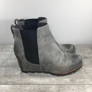 Sorel NL2704 Gray Leather Lea Joan of Arctic Chelsea Snow Womens Boots Size 8.5